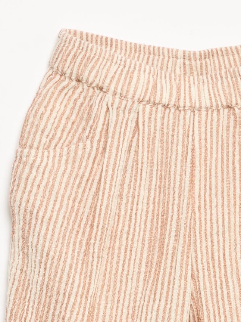 Pantalon en gaze de coton Marron - Kiabi