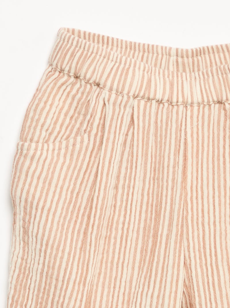 Pantalon en gaze de coton Marron - Kiabi