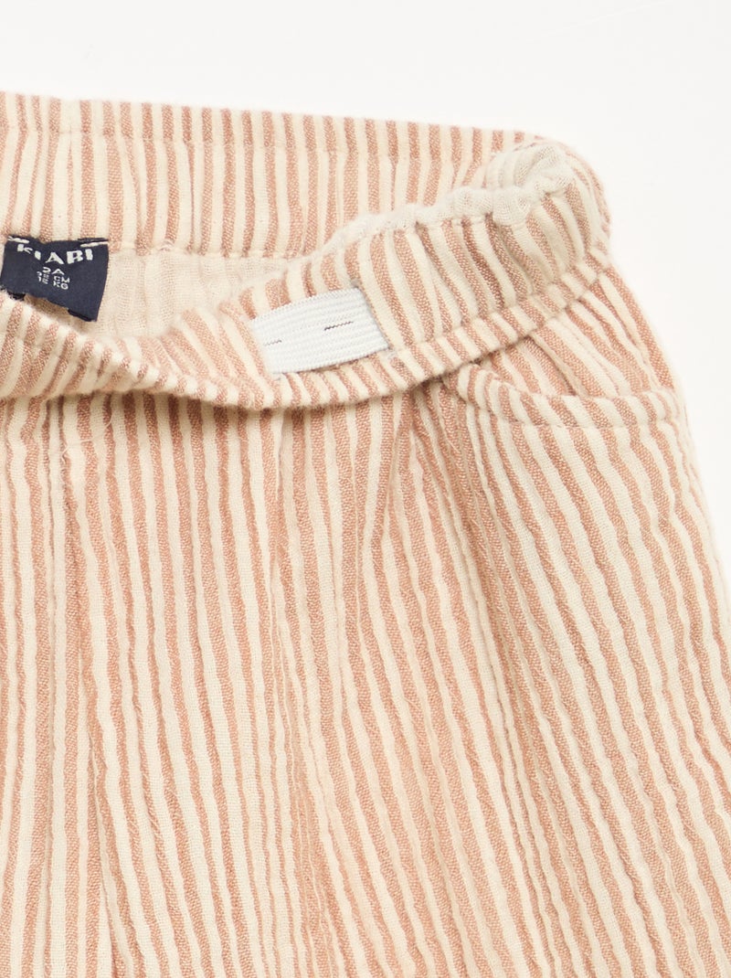 Pantalon en gaze de coton Marron - Kiabi