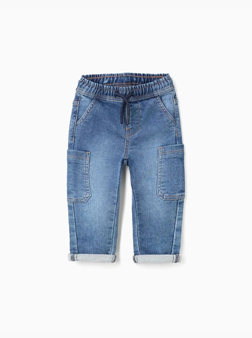 Pantalon en jean à coupe droite et poches cargo - Kiabi