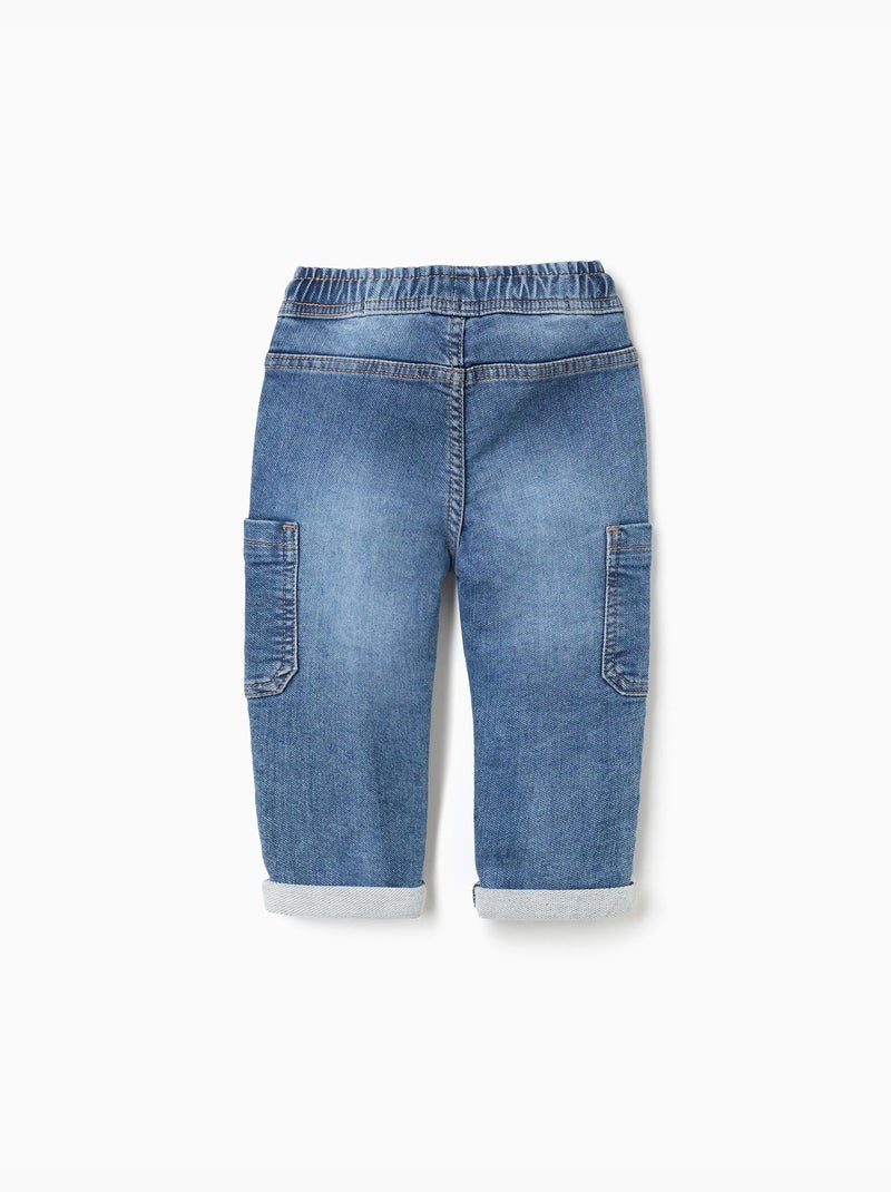 Pantalon en jean à coupe droite et poches cargo Bleu Bleu - Kiabi
