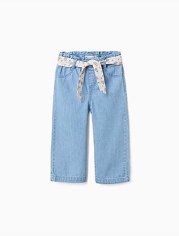 Pantalon en jean à jambe large avec ceinture à motif floral