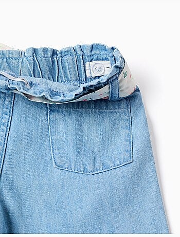 Pantalon en jean à jambe large avec ceinture à motif floral