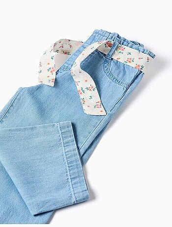 Pantalon en jean à jambe large avec ceinture à motif floral