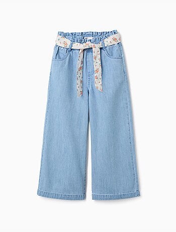Pantalon en jean à jambe large avec ceinture à motif floral
