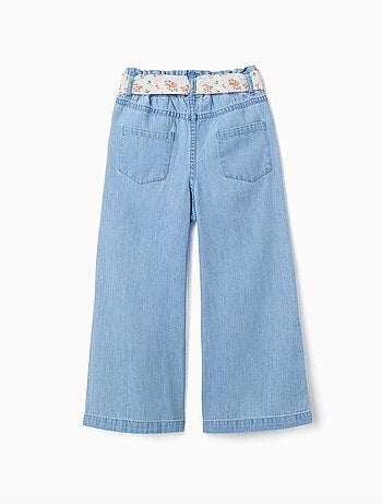 Pantalon en jean à jambe large avec ceinture à motif floral