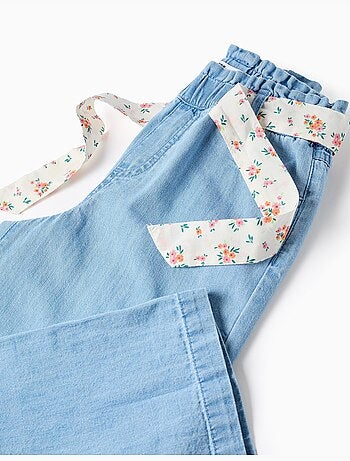 Pantalon en jean à jambe large avec ceinture à motif floral