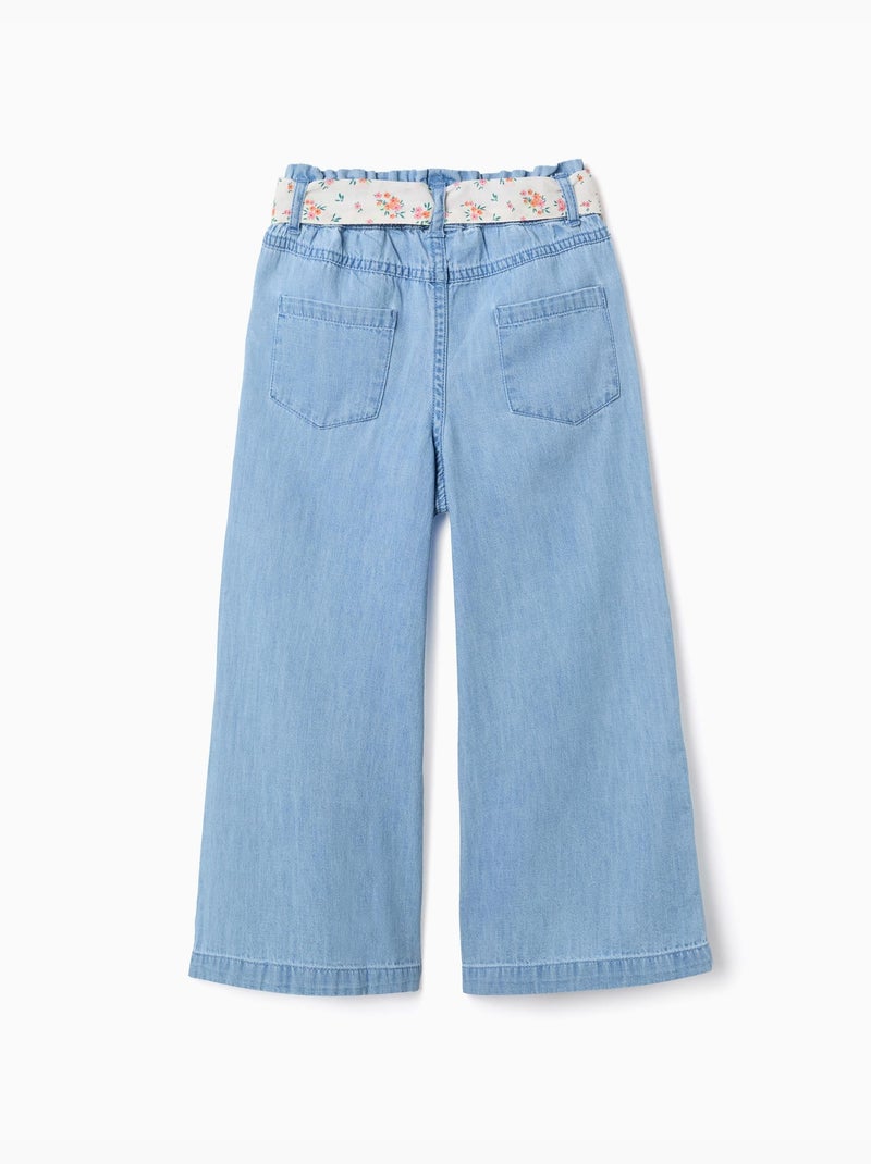 Pantalon en jean à jambe large avec ceinture à motif floral Bleu Bleu - Kiabi