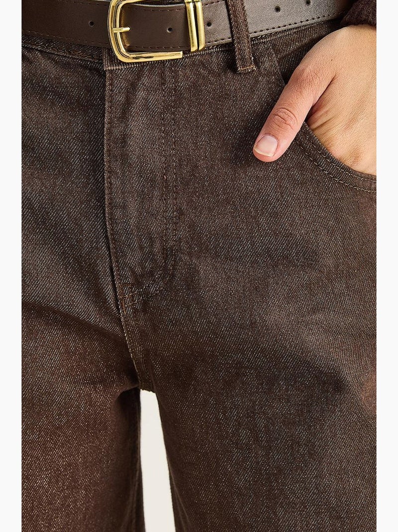 Pantalon en jean ample taille haute lucci Marron chocolat - Kiabi