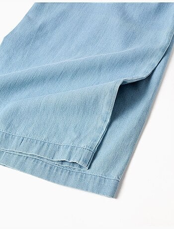 Pantalon en jean avec ceinture fleurie et taille paperbag