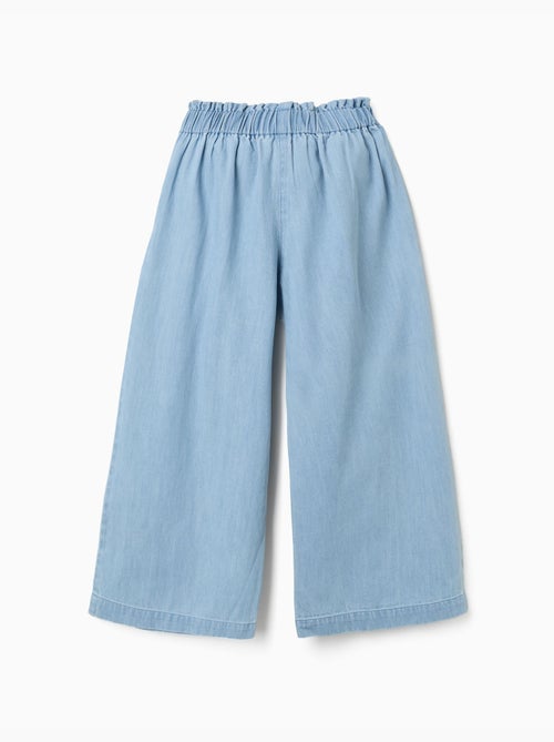 Pantalon en jean avec ceinture fleurie et taille paperbag - Kiabi