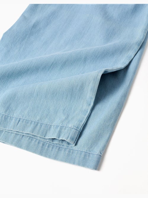 Pantalon en jean avec ceinture fleurie et taille paperbag - Kiabi