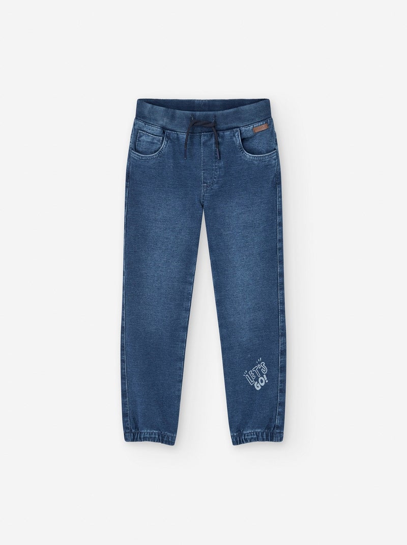 Pantalon en Jean avec Taille Côtelée Bleu - Kiabi