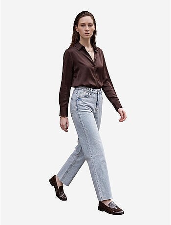 Pantalon en jean droit taille haute longueur cheville avec poches my fashion