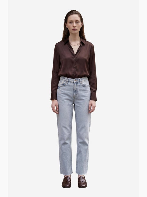 Pantalon en jean droit taille haute longueur cheville avec poches my fashion - Kiabi Pantalon en jean droit taille haute longueur cheville avec poches my fashion - Kiabi
