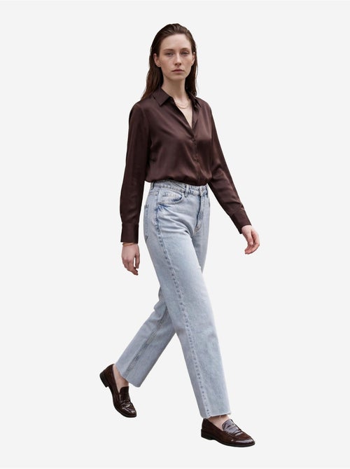 Pantalon en jean droit taille haute longueur cheville avec poches my fashion - Kiabi Pantalon en jean droit taille haute longueur cheville avec poches my fashion - Kiabi