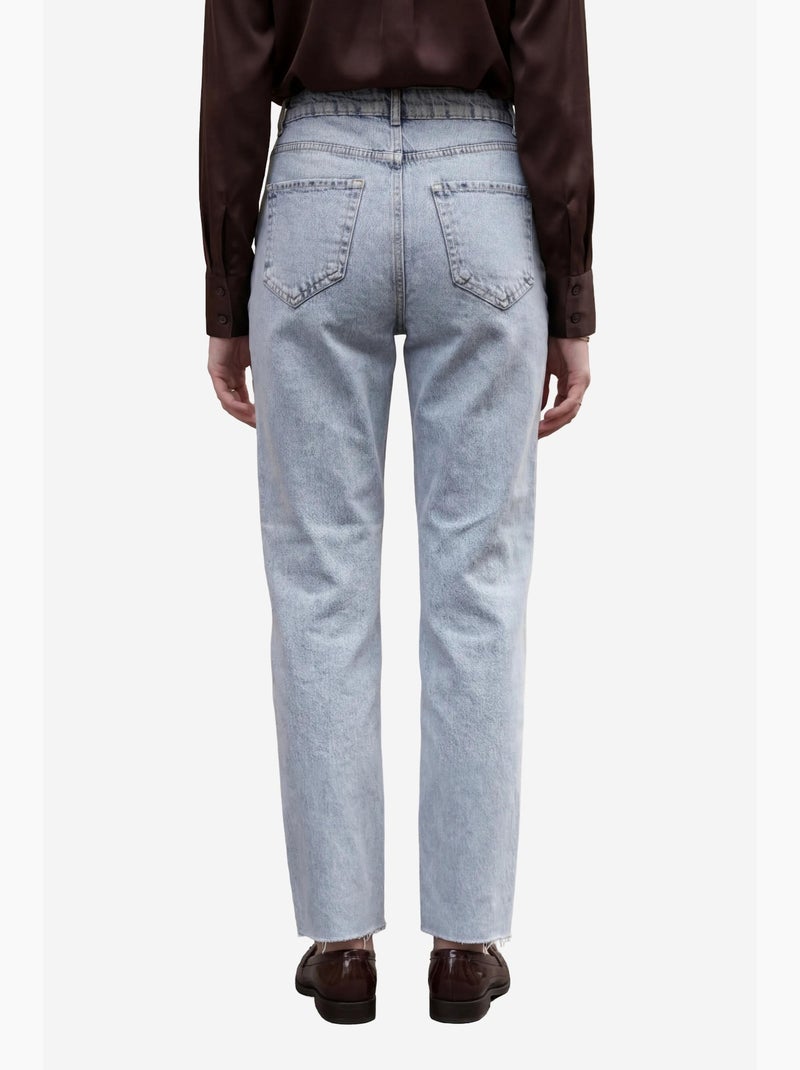Pantalon en jean droit taille haute longueur cheville avec poches my fashion Bleu clair - Kiabi