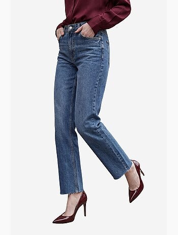 Pantalon en jean droit taille haute longueur cheville avec poches my fashion