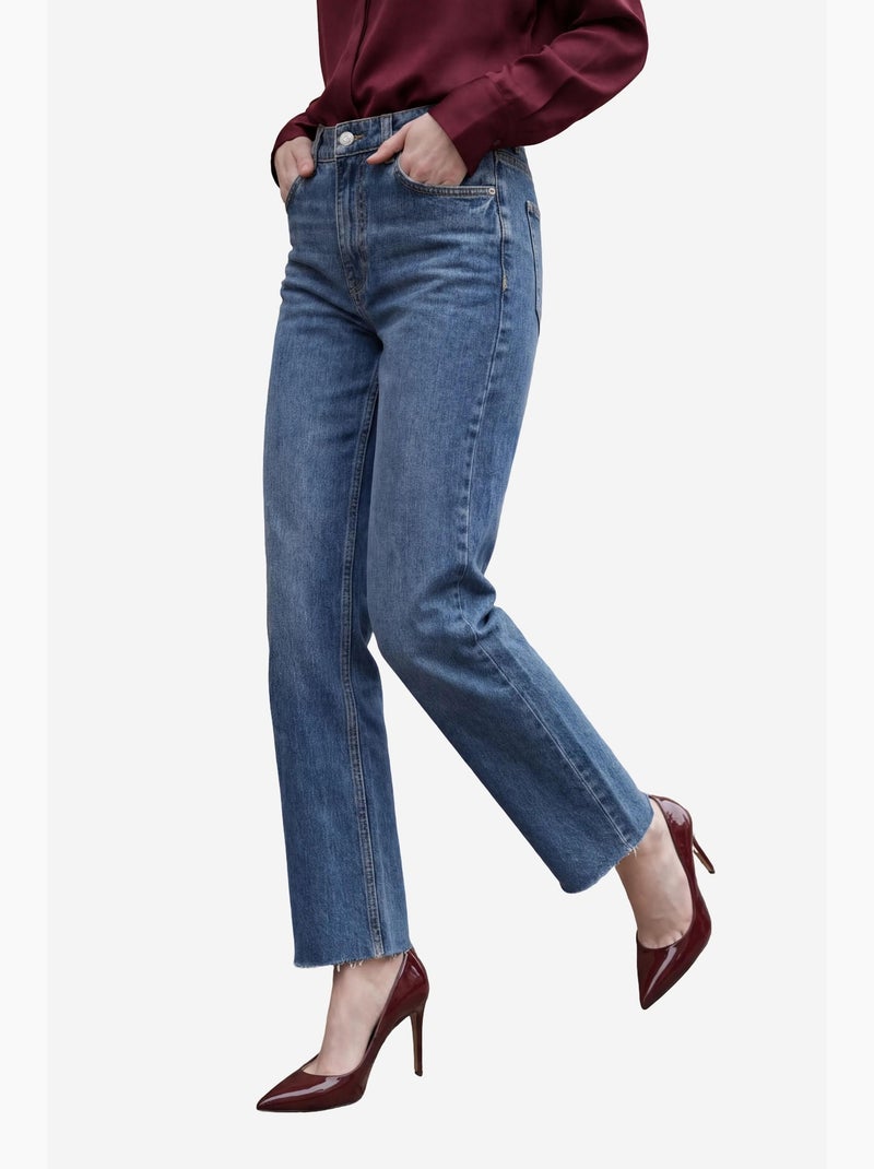 Pantalon en jean droit taille haute longueur cheville avec poches my fashion Bleu - Kiabi