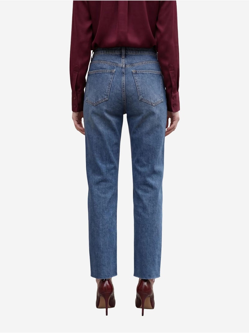 Pantalon en jean droit taille haute longueur cheville avec poches my fashion Bleu - Kiabi