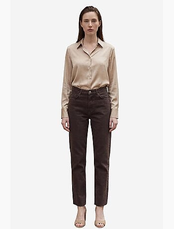 Pantalon en jean droit taille haute longueur cheville avec poches my fashion
