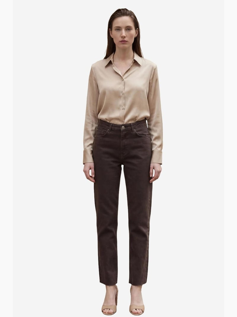 Pantalon en jean droit taille haute longueur cheville avec poches my fashion Marron foncé - Kiabi