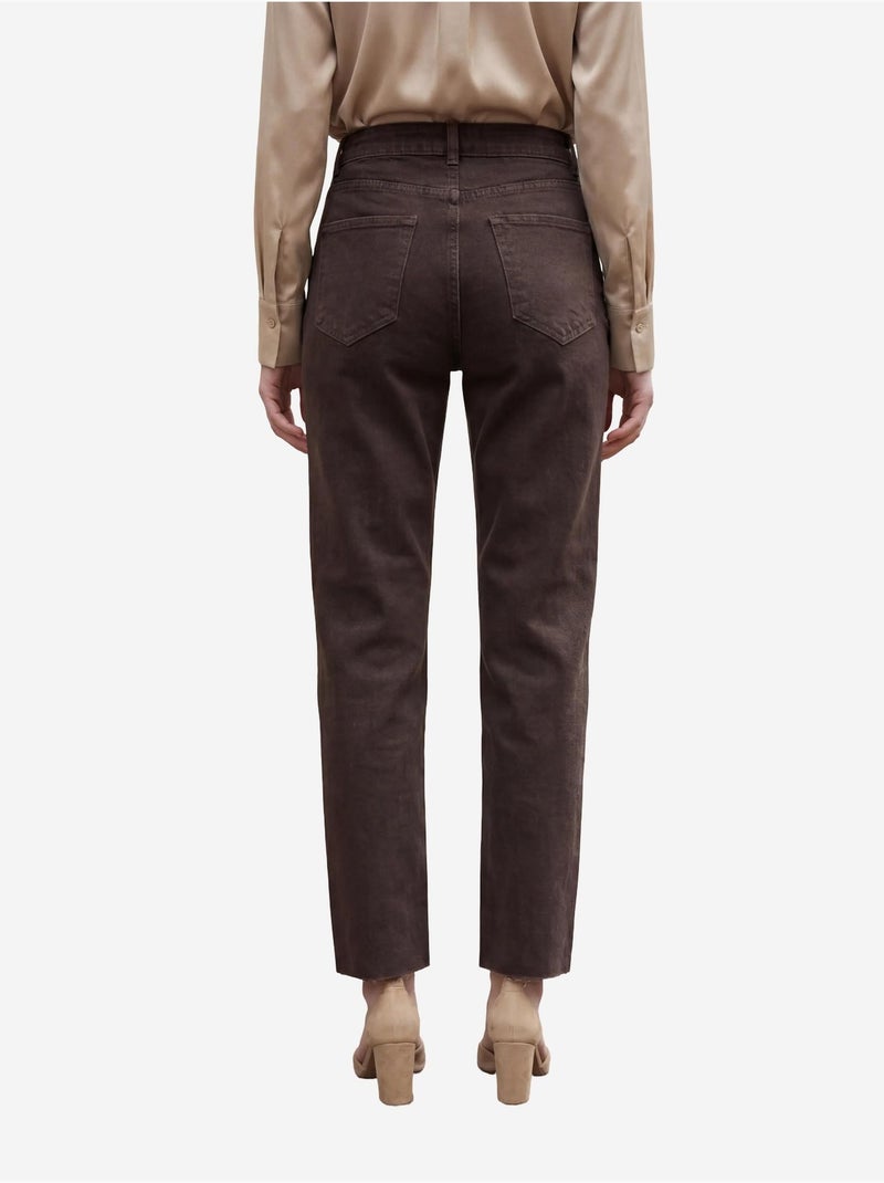 Pantalon en jean droit taille haute longueur cheville avec poches my fashion Marron foncé - Kiabi