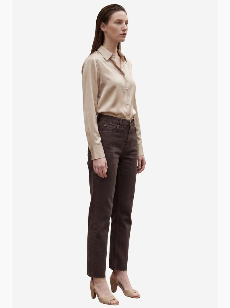 Pantalon en jean droit taille haute longueur cheville avec poches my fashion Marron foncé - Kiabi