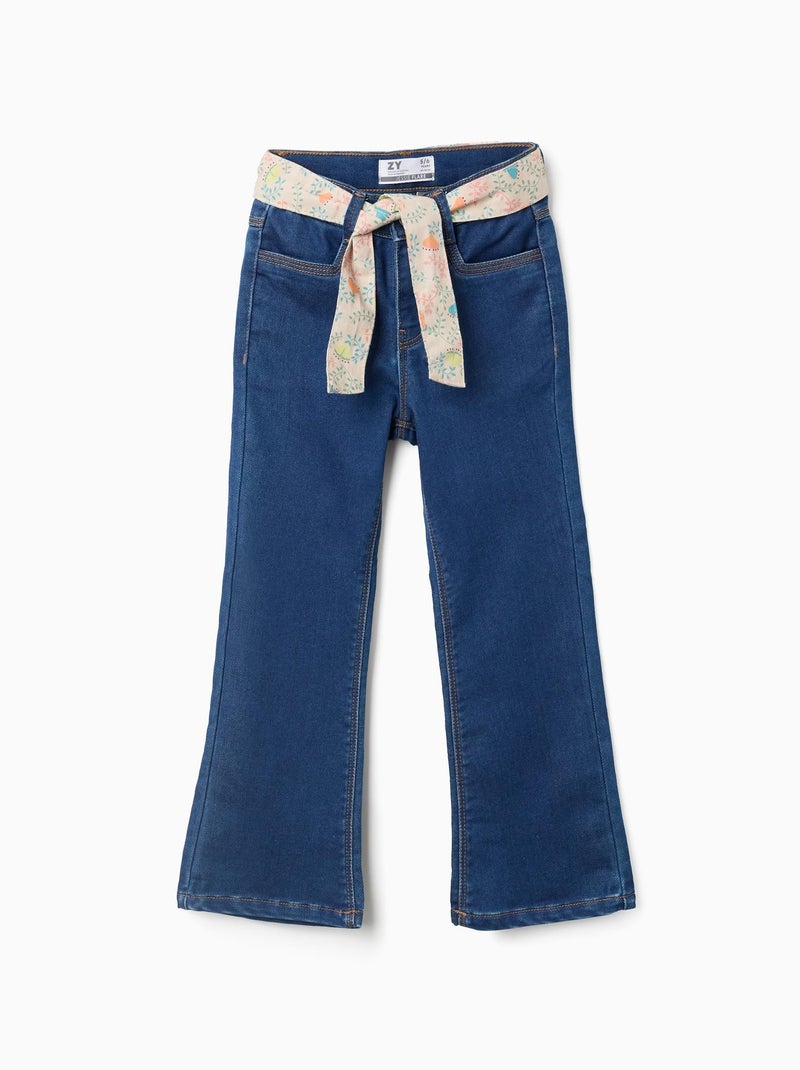 Pantalon en Jean Flare avec Ceinture Fleurie Bleu - Kiabi