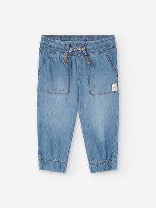 Pantalon en Jean Léger avec Coutures Contrastées