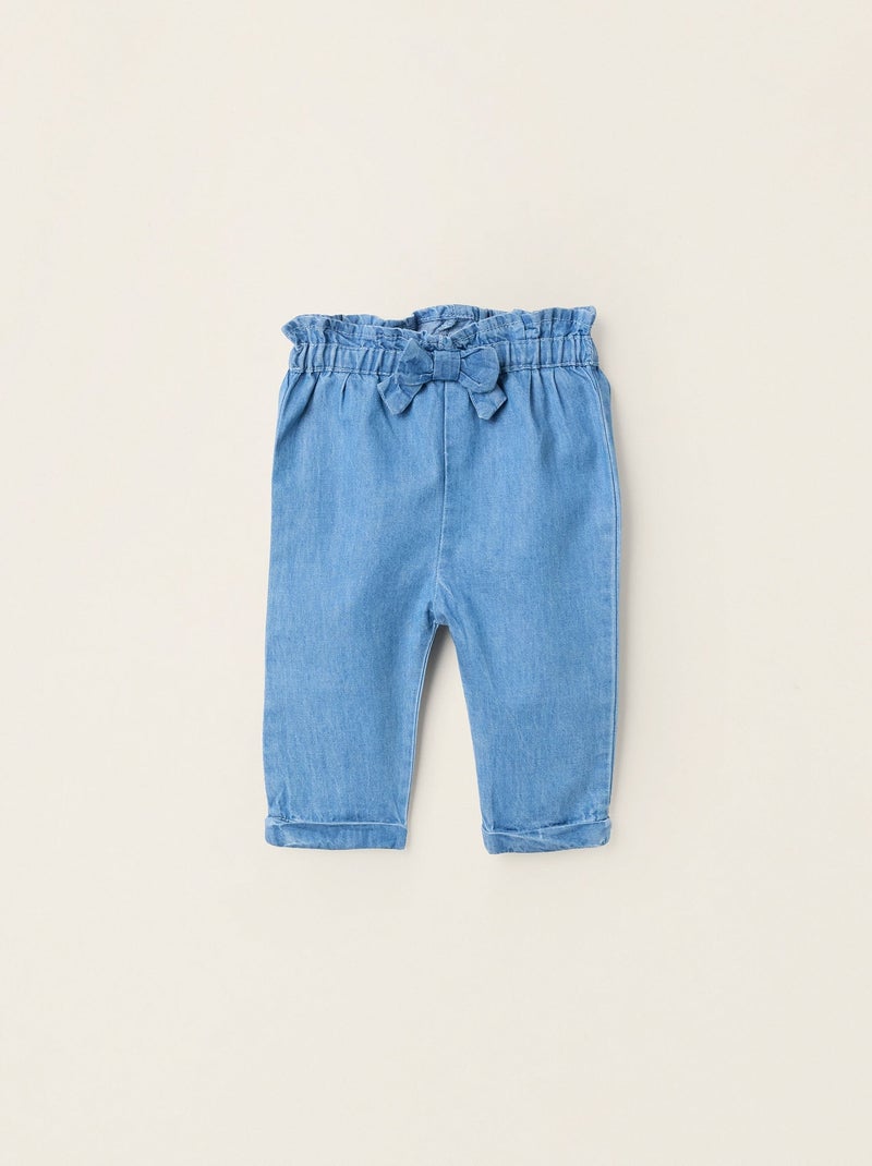 Pantalon en Jean Léger en Coton avec Nœud Bleu clair - Kiabi