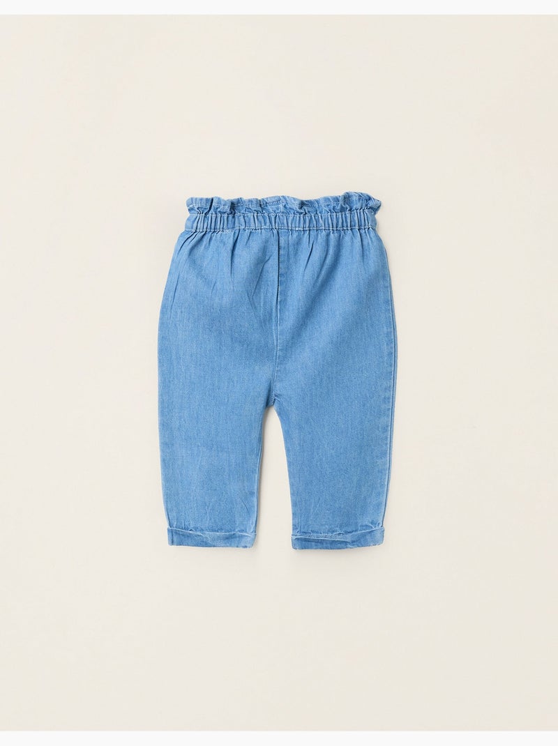 Pantalon en Jean Léger en Coton avec Nœud Bleu clair - Kiabi