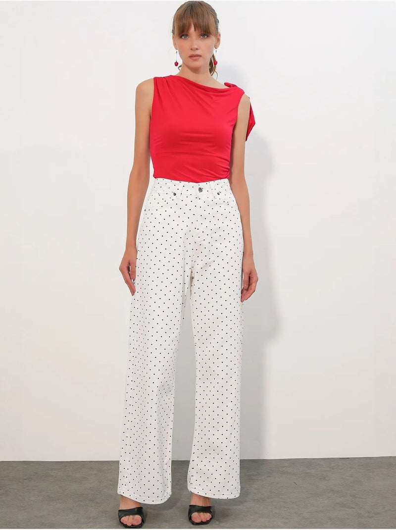 Pantalon en jean palazzo taille haute à jambe large bdart Blanc cassé - Kiabi
