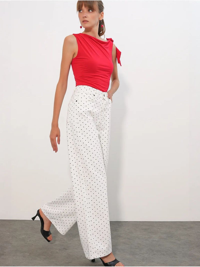 Pantalon en jean palazzo taille haute à jambe large bdart Blanc cassé - Kiabi