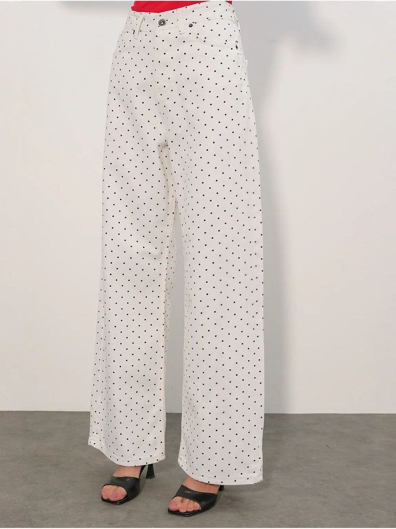 Pantalon en jean palazzo taille haute à jambe large bdart Blanc cassé - Kiabi