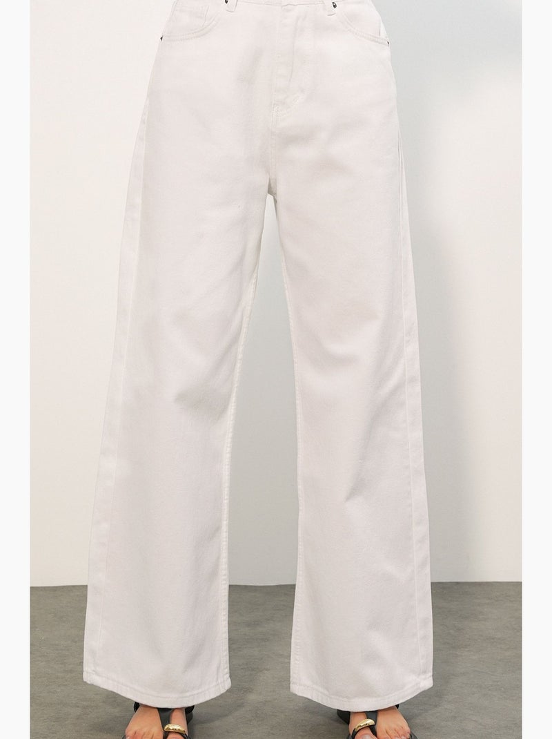 Pantalon en jean palazzo taille haute à jambe large bdart Blanc - Kiabi