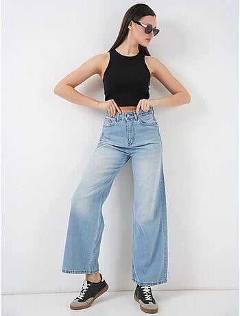 Pantalon en jean palazzo taille haute à jambe large bdart