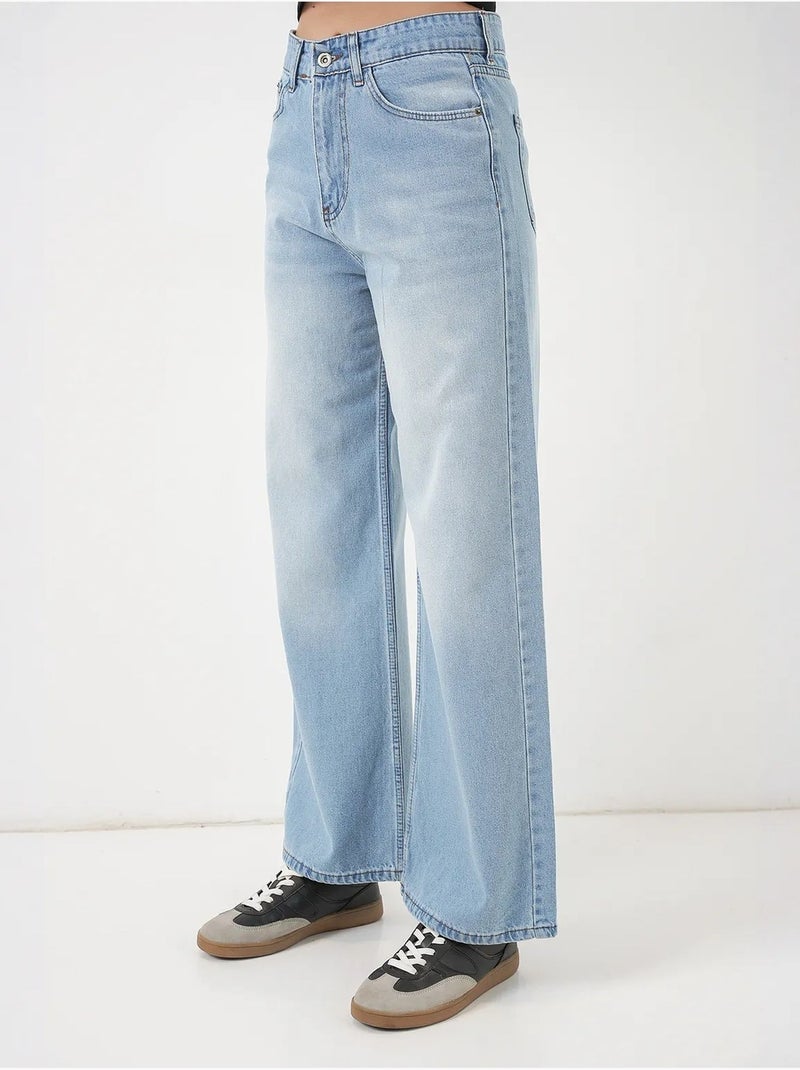 Pantalon en jean palazzo taille haute à jambe large bdart Bleu clair - Kiabi