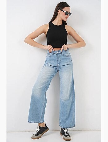 Pantalon en jean palazzo taille haute à jambe large bdart