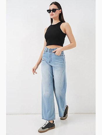 Pantalon en jean palazzo taille haute à jambe large bdart