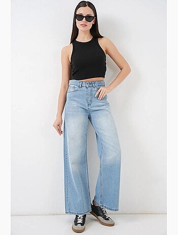 Pantalon en jean palazzo taille haute à jambe large bdart