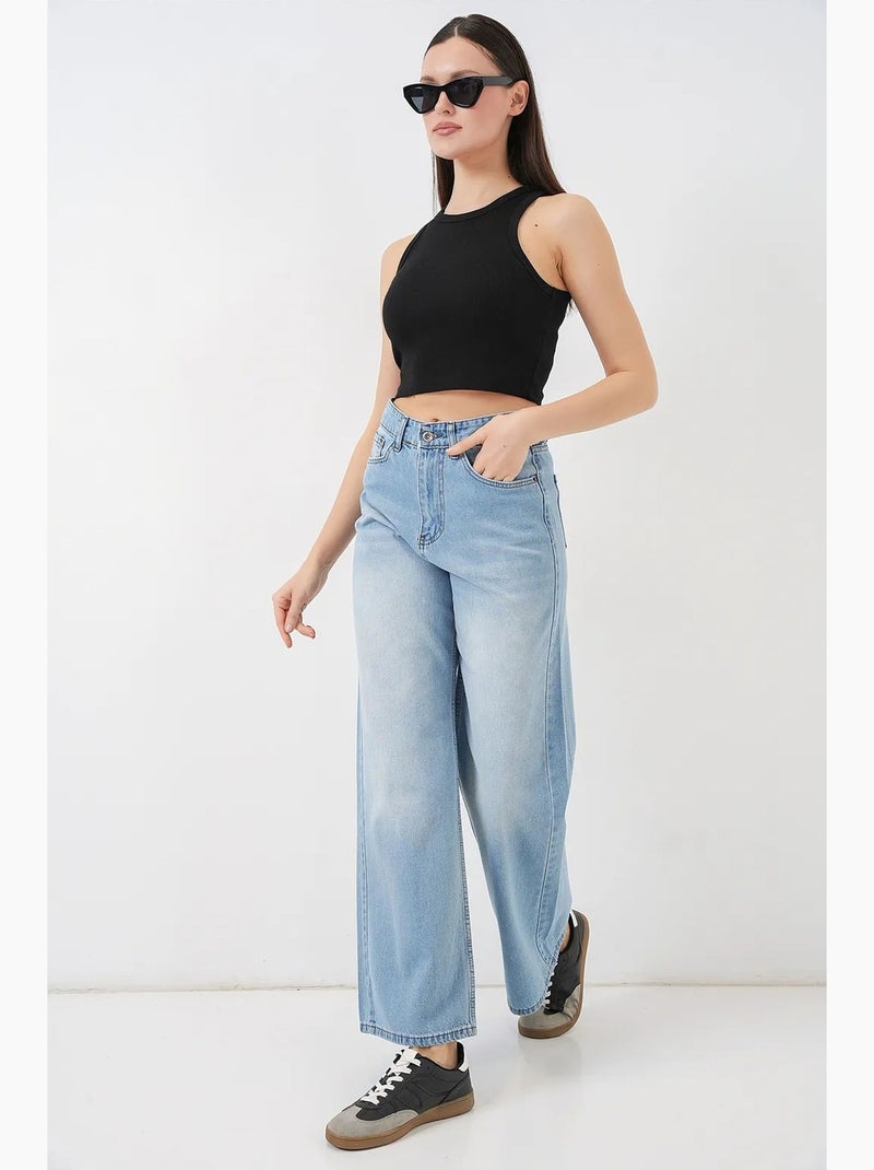 Pantalon en jean palazzo taille haute à jambe large bdart Bleu - Kiabi