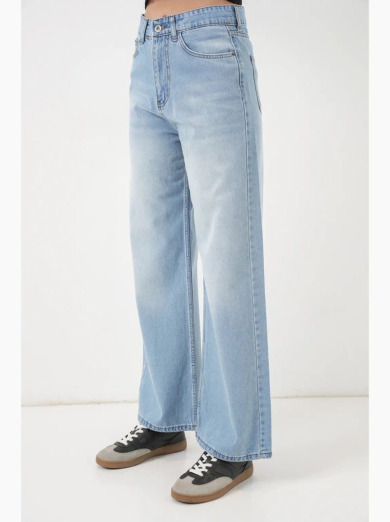 Pantalon en jean palazzo taille haute à jambe large bdart Bleu - Kiabi