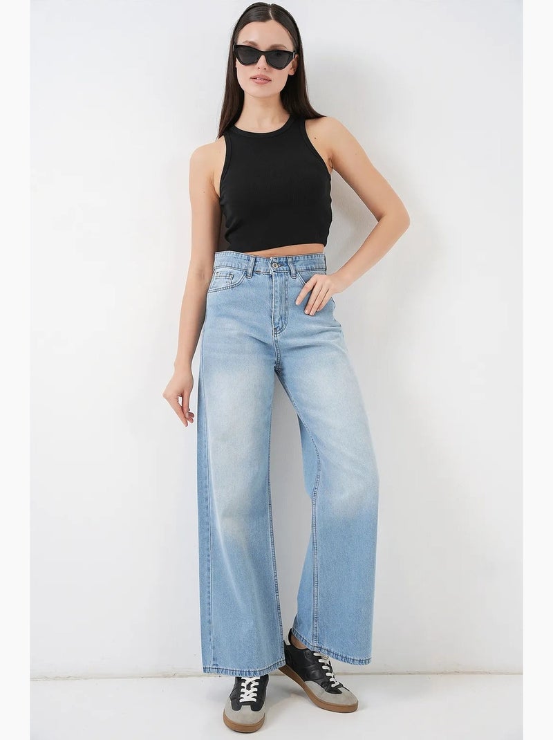 Pantalon en jean palazzo taille haute à jambe large bdart Bleu - Kiabi