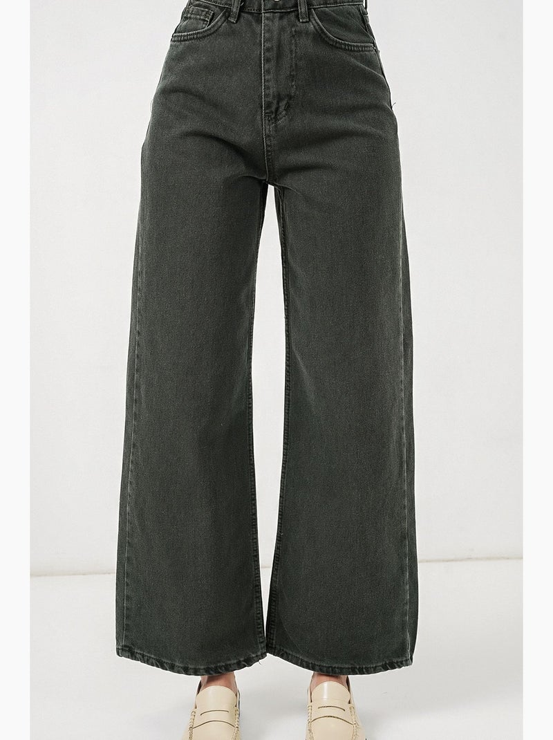 Pantalon en jean palazzo taille haute à jambe large bdart Gris foncé - Kiabi