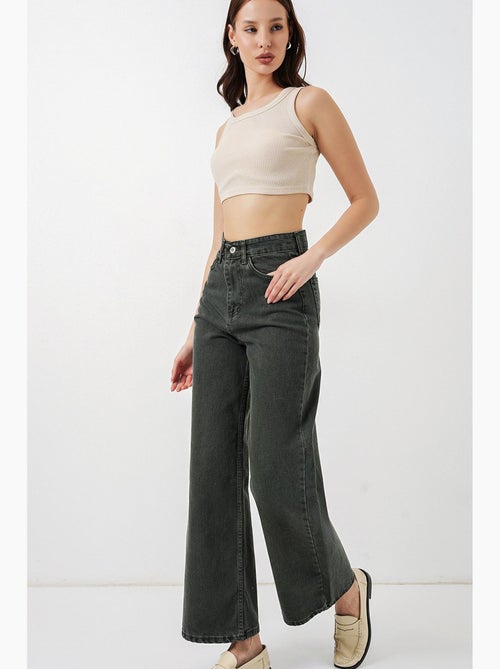 Pantalon en jean palazzo taille haute à jambe large bdart - Kiabi Pantalon en jean palazzo taille haute à jambe large bdart - Kiabi