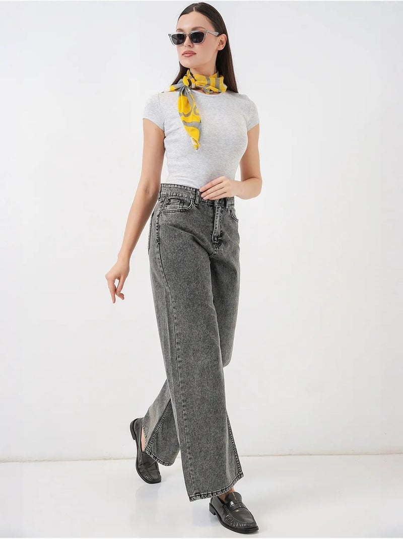 Pantalon en jean palazzo taille haute à jambe large bdart Gris Noir - Kiabi