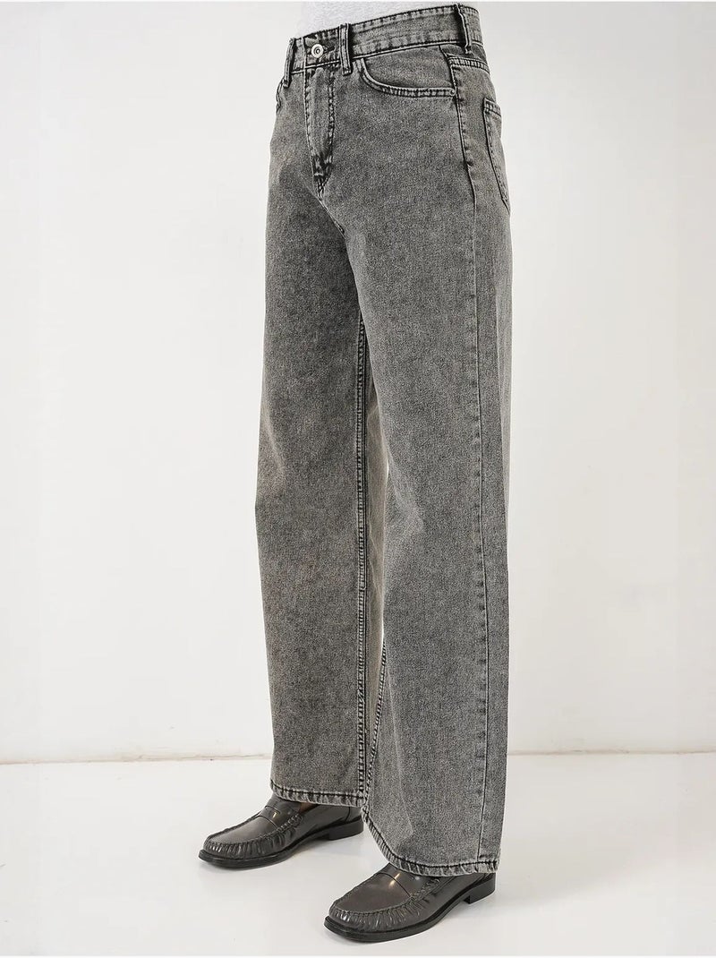 Pantalon en jean palazzo taille haute à jambe large bdart Gris Noir - Kiabi