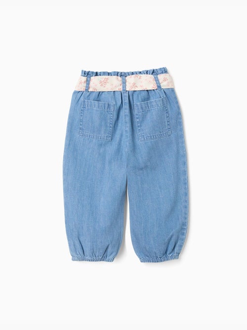 Pantalon en jean paperbag avec ceinture florale - Kiabi Pantalon en jean paperbag avec ceinture florale - Kiabi