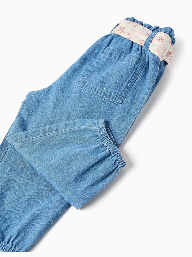Pantalon en jean paperbag avec ceinture florale Bleu Bleu - Kiabi
